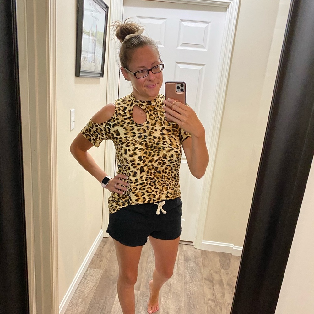 Leopard one cold shoulder top